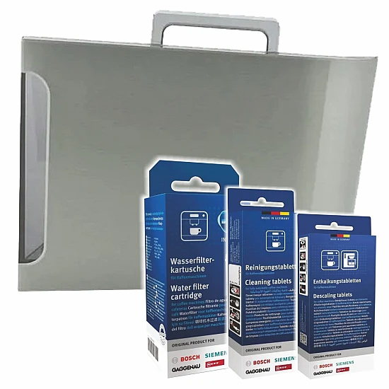 Siemens Onderhoudsset Koffiemachine Waterreservoir + Waterfilter + Ontkalker + Reiniger 11010423 Siemens Onderhoudsset Koffiemachine Waterreservoir + Waterfilter + Ontkalker + Reiniger 11010423