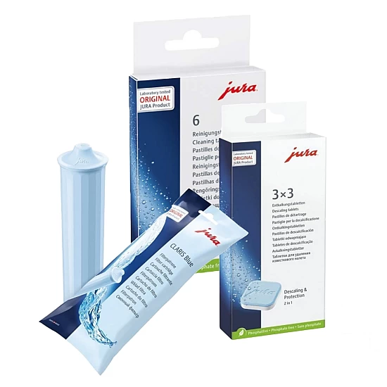 Jura Onderhoudsset Blue Filterpatronen + Ontkalkingstabletten + Reinigingstabletten Jura Onderhoudsset Blue Filterpatronen + Ontkalkingstabletten + Reinigingstabletten