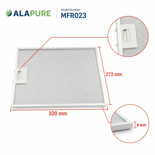 Alapure Metaalfilter geschikt voor Beko 129730007 / 115657 320x273x8mm