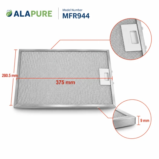 Alapure MFR944 geschikt voor Miele Metaalfilter 8270321 375x280.5x9