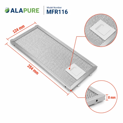 Alapure Metaalfilter geschikt voor Electrolux 4055348199 124x254x8mm