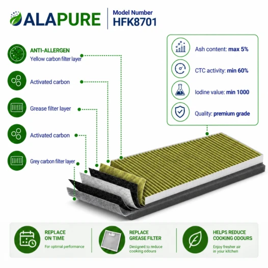 Alapure HFK8701 CleanAir Plus Koolstoffilter geschikt voor 11041790 / 17005414 / DWZ0AK0A0 / CZ51AIB1X6